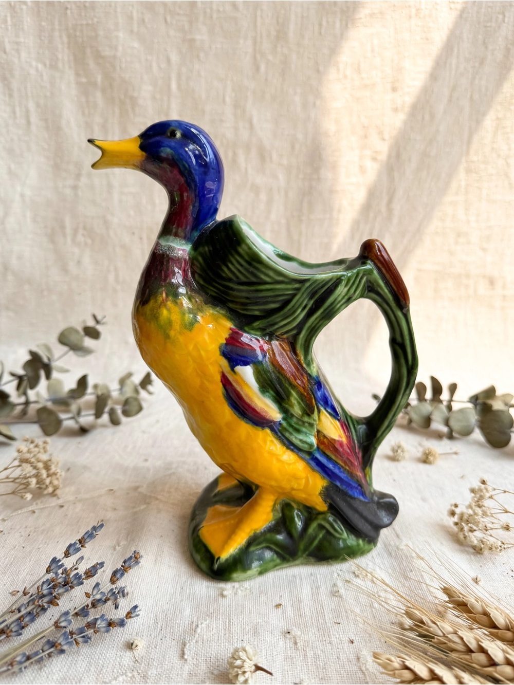 Mid century Modern Vintage Portuguese Majolica Mallard Duck Pitcher – F. Mendes